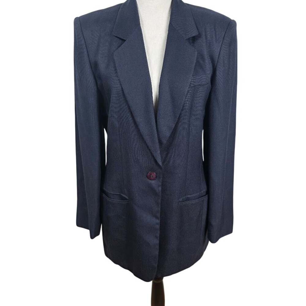 Liz Claiborne Collection Blazer Women 10 Navy Blue Single Button Tailored